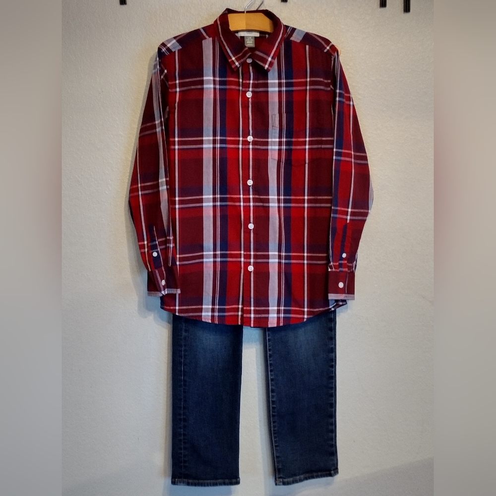 Old Navy boys picture perfect Holiday set red plaid size 10/12